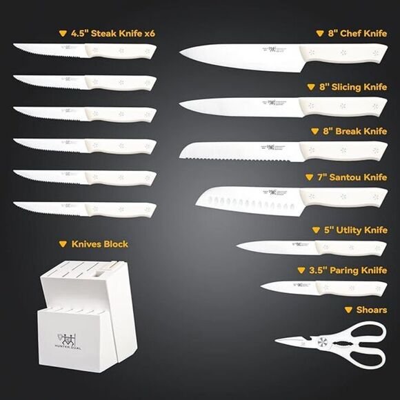 HUNTER DUAL Knife Set 15 Piece Kitchen Knife Set with Block Self Sharpening - Picture 2 of 7
